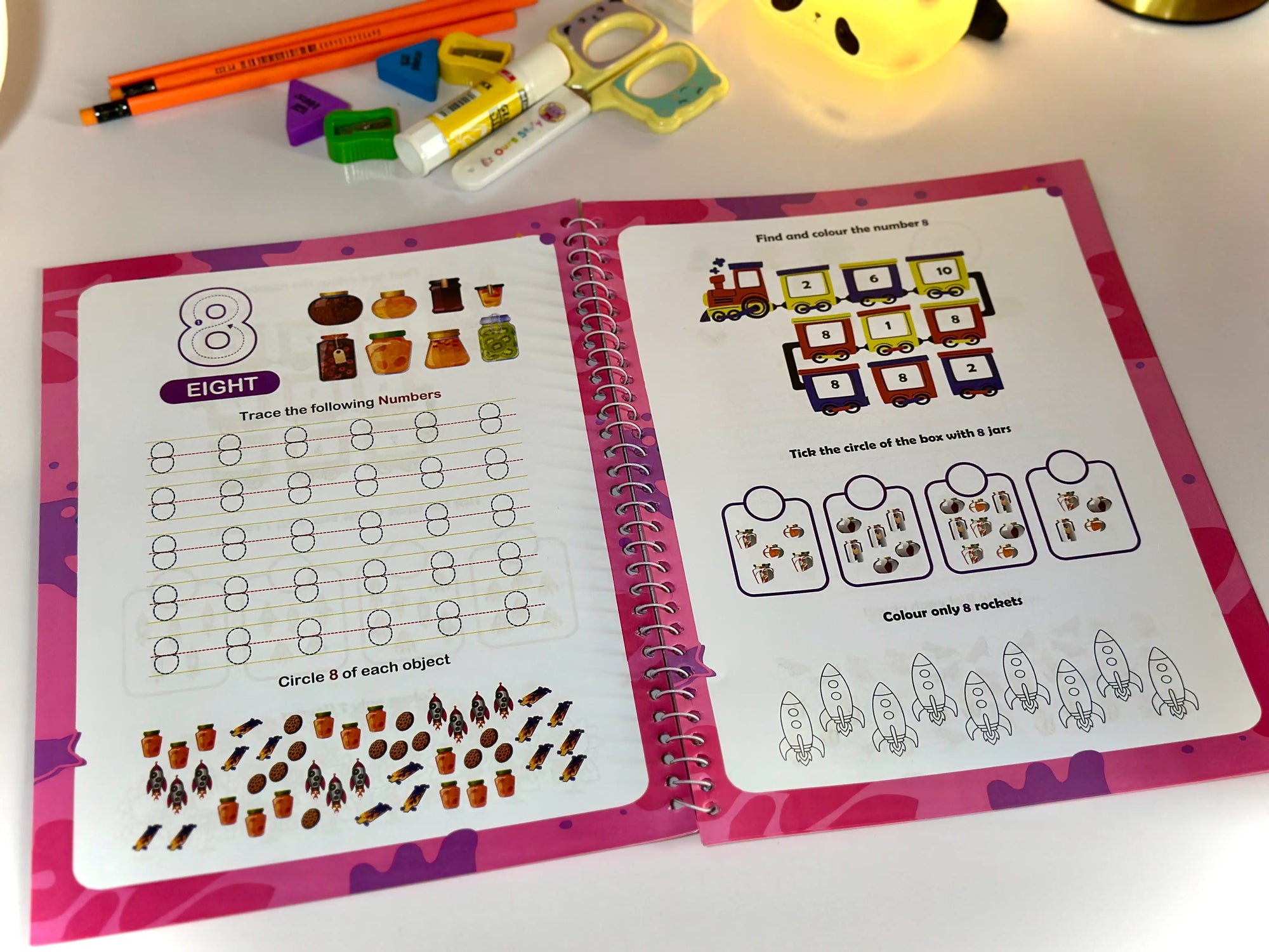 Toddlers Worksheet Pack 4 Workbooks with 192 Pages and stationary